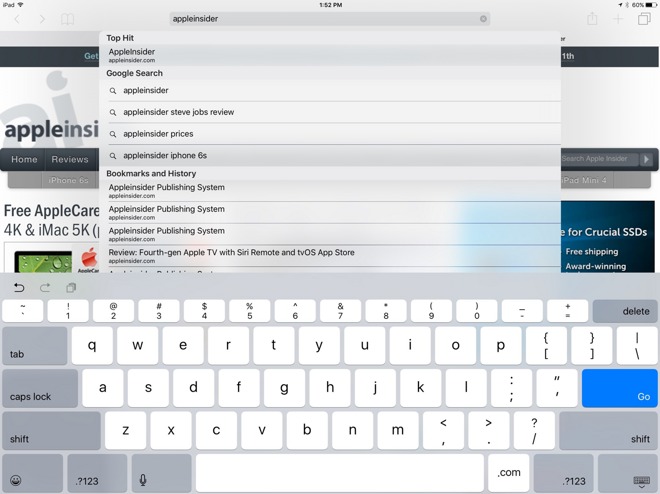 The onscreen keyboard in the Apple iPad